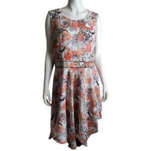 New York & Co Floral Hanky Hem Asymmetrical Dress Size 16 Peach Fit Flare